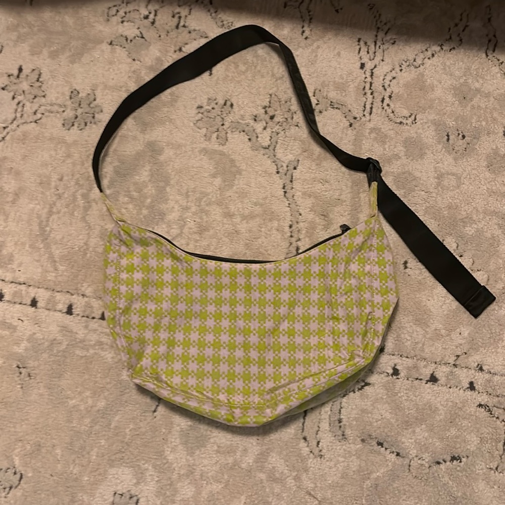 Medium crescent baggu in pink and pistachio pixel gingham